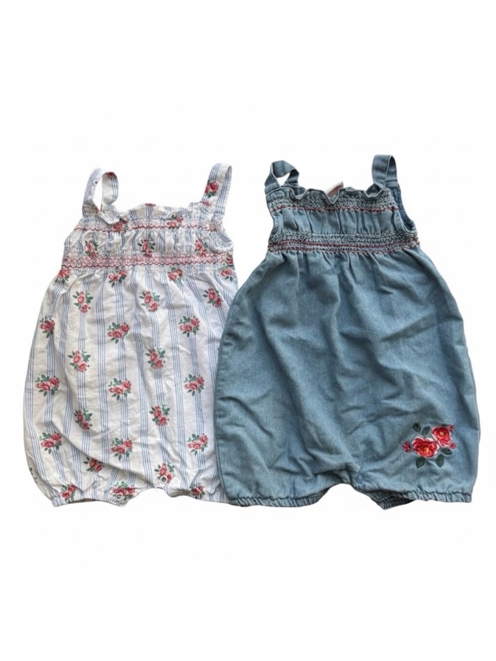 Princess Rose | Bundle of 2 Floral and Denim Baby Girl’s Cotton Romper Set